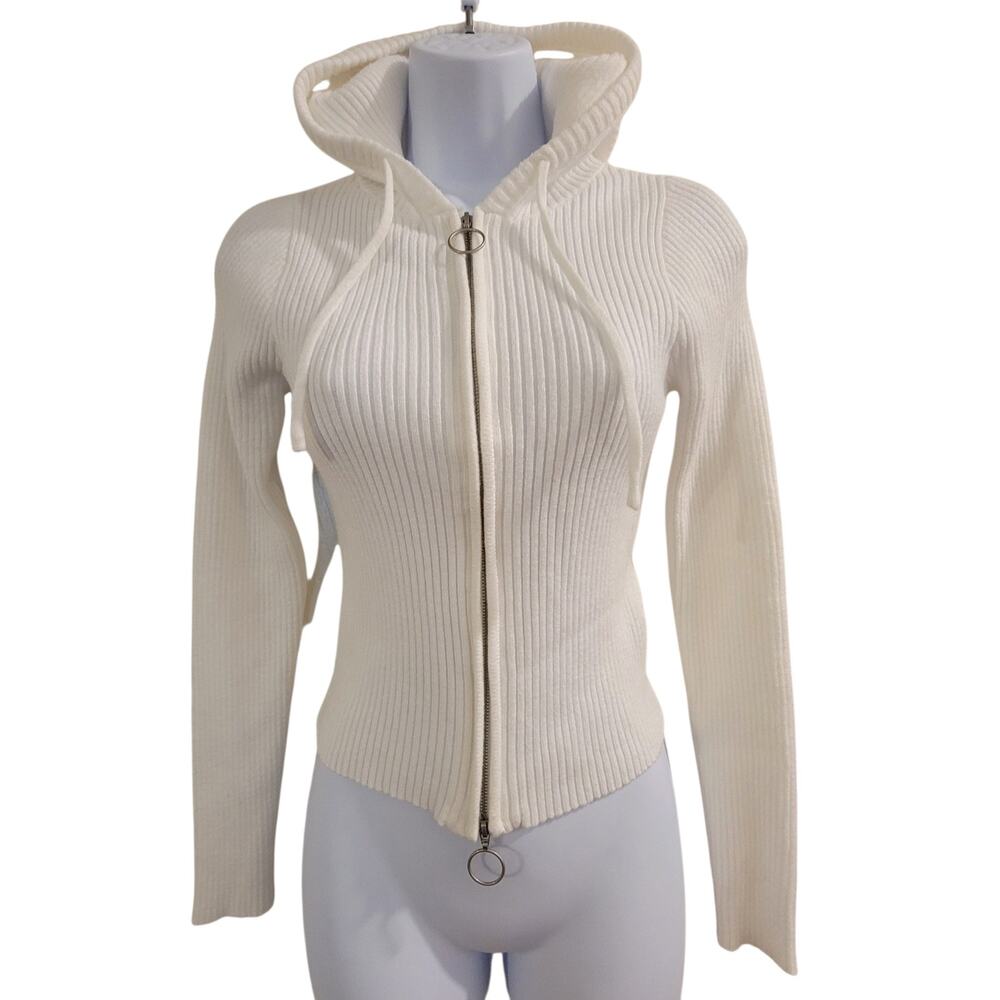 Orange Kiss Essentials Cream Ribbed Double Zip Hoodie Sweater – Size Small